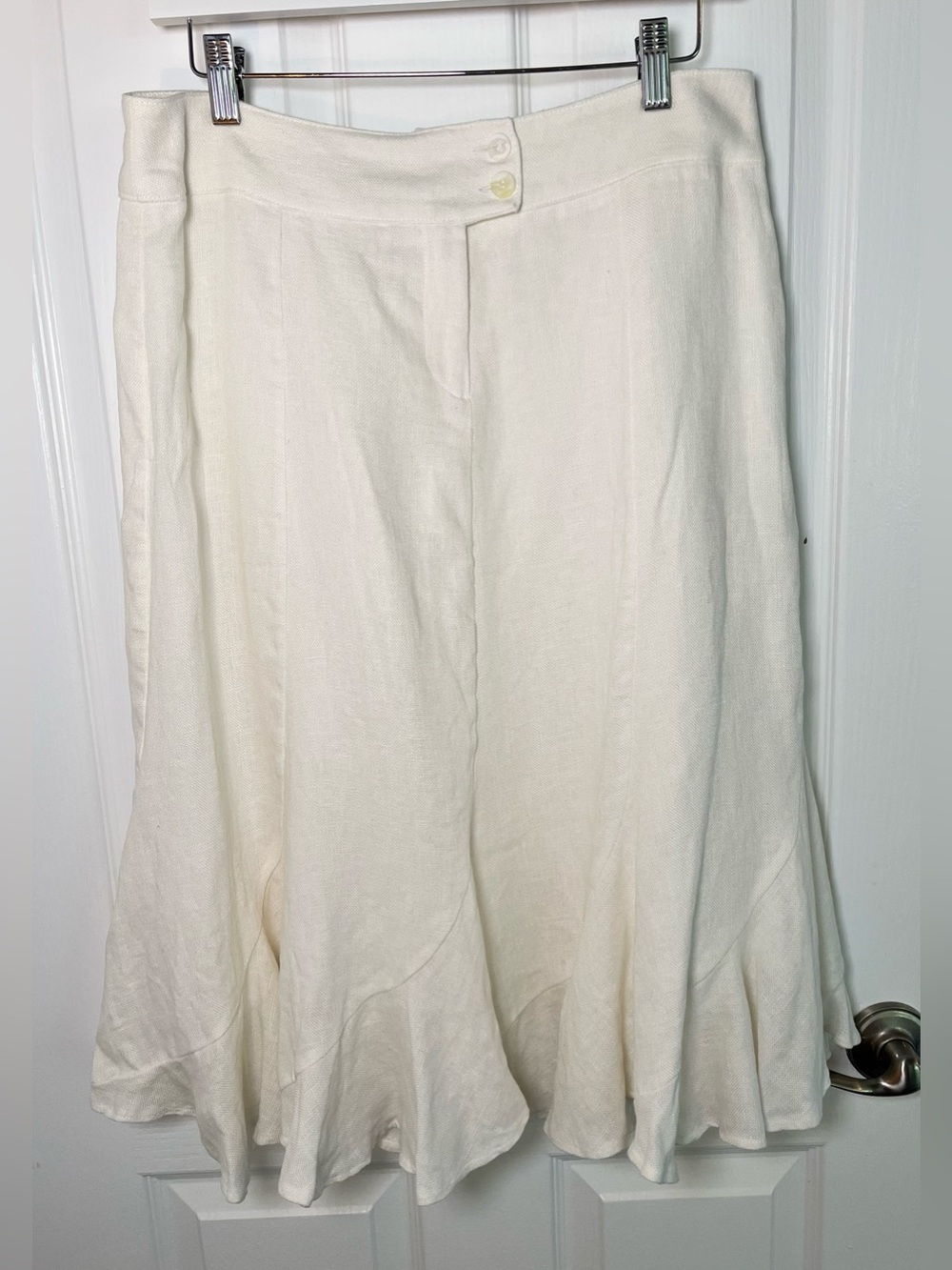 Vintage Vivian Shyu White Linen Flared Panel Midi Skirt - Size 10